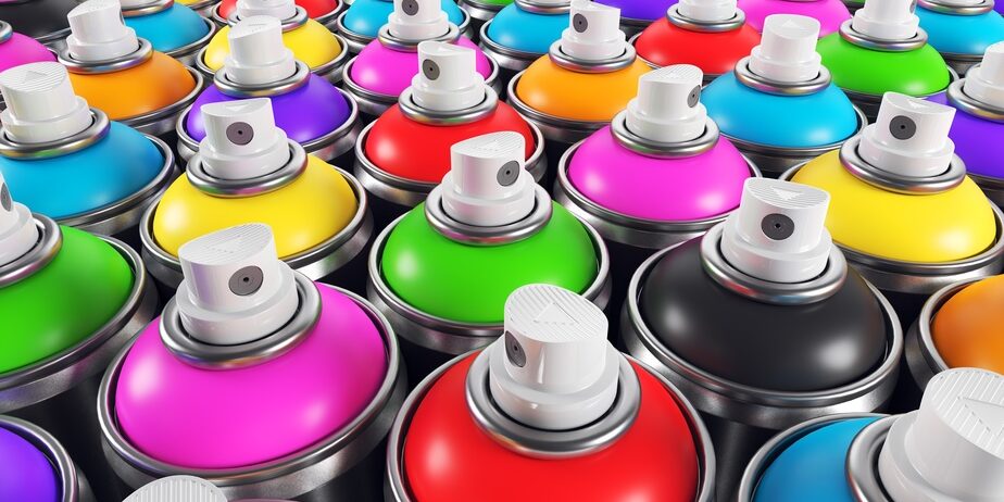 Set of color paint cans